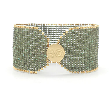 Brazalete Telar Dorado Grueso Liso Turquesa